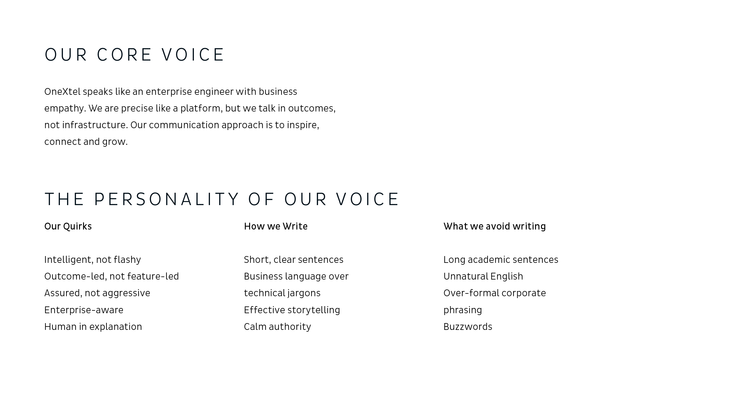 Brand voice - OneXtel visual system (1 of 2).