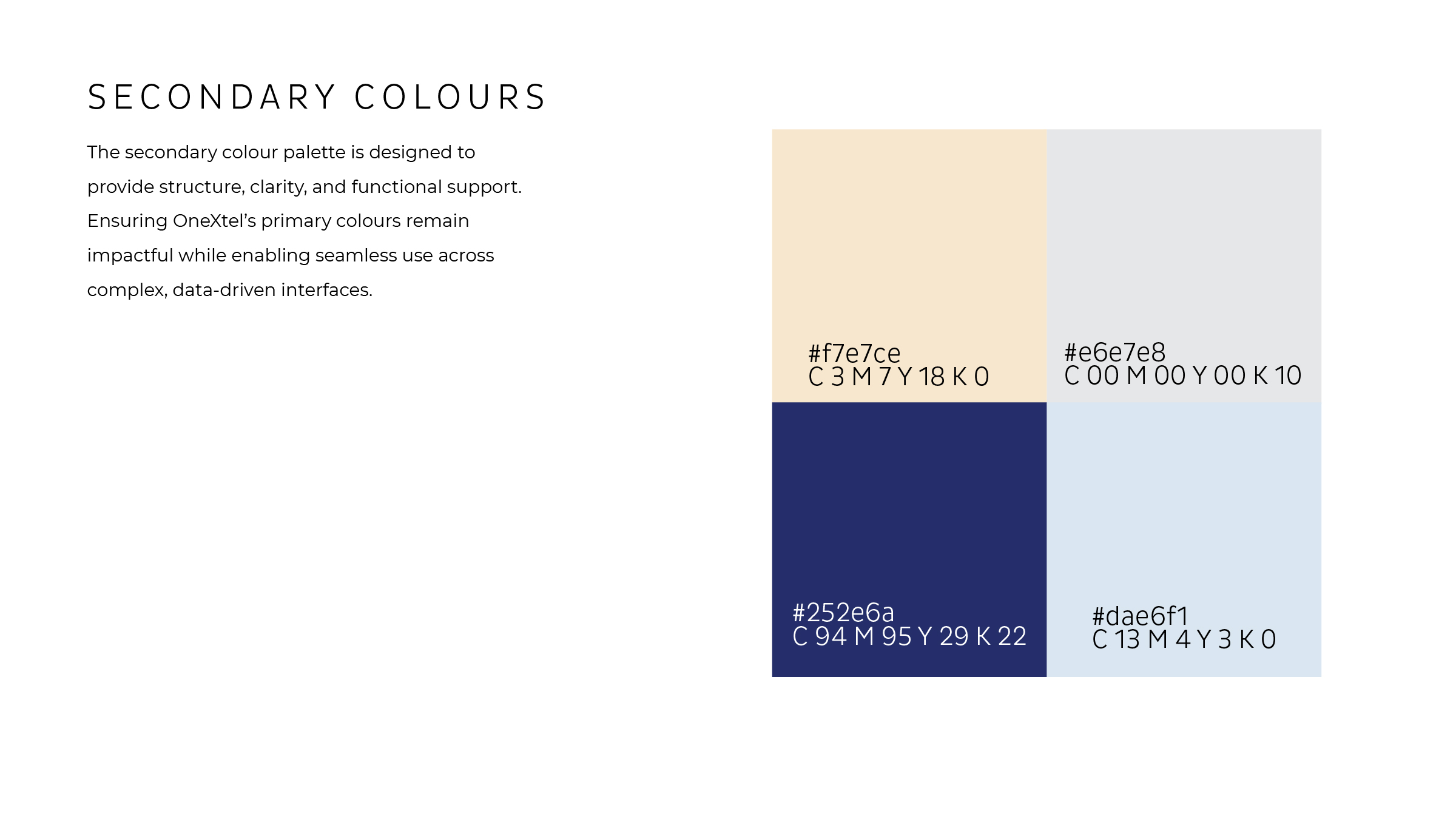 Colour palette - OneXtel visual system (2 of 3).